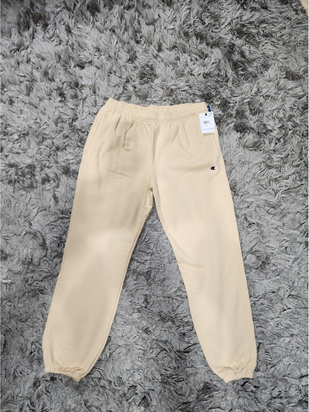 Champion Men's Beige Sweatpants L Fleece Drawstring Elastic Waist Pockets